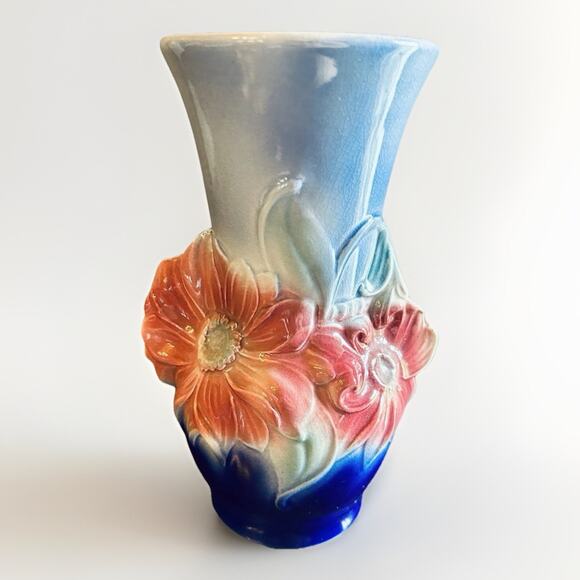 Vintage Royal Copley Floral Pink and Cobalt Blue Pottery Vase - Picture 1 of 6